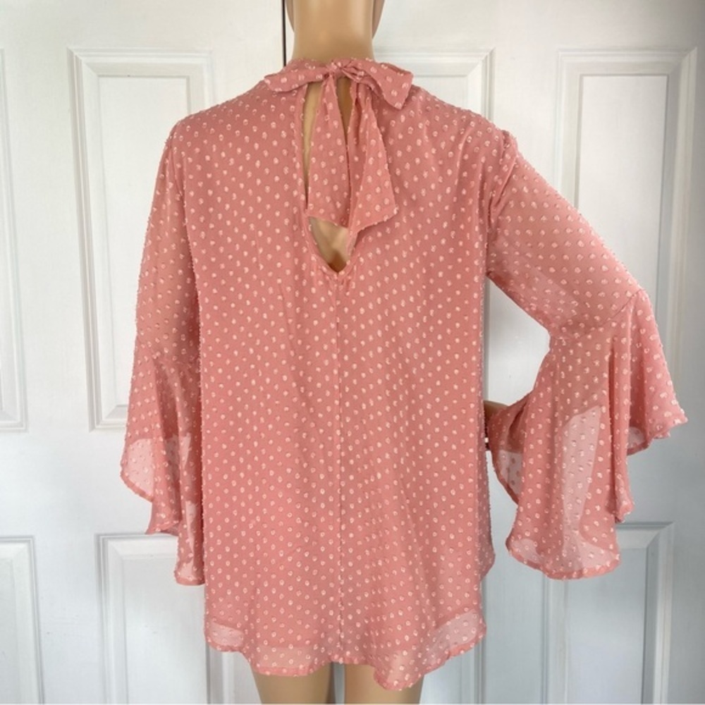 Band of Gypsies Floral Appliqué Bell Sleeve Sheer Blouse - Picture 8 of 17